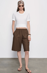 Enza Costa Linen Open Knit Cropped S/S in Off White