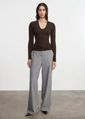 Enza Costa L/S Silk U Rib Top in Coffee Bean