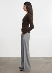 Enza Costa L/S Silk U Rib Top in Coffee Bean