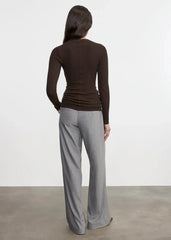 Enza Costa L/S Silk U Rib Top in Coffee Bean