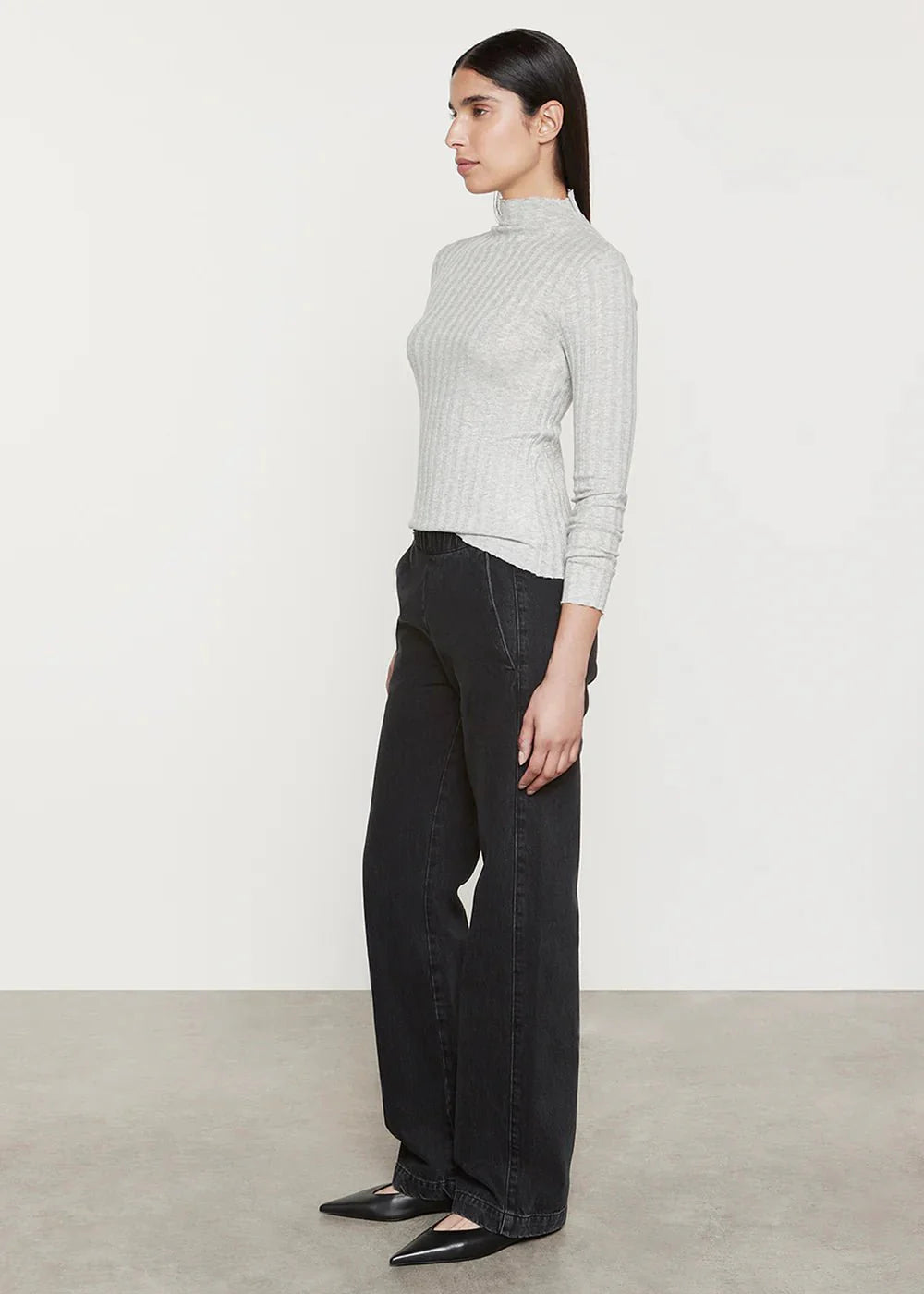 Enza Costa Plisse L/S Mockneck in Light Heather