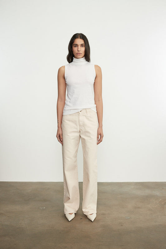 Enza Costa Relaxed Straight Leg Jean in Beige