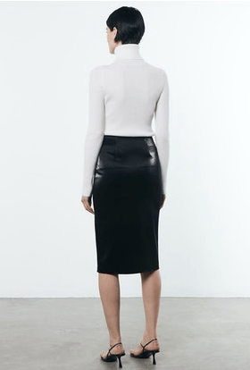Enza Costa Satin Finish Leather Zip Skirt in Black