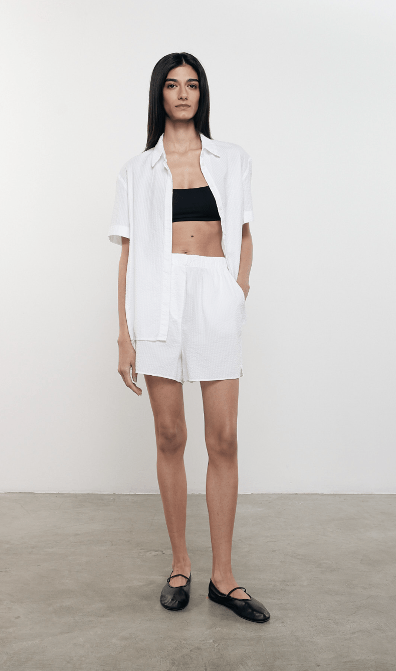 Enza Costa Seersucker Resort Shirt in White
