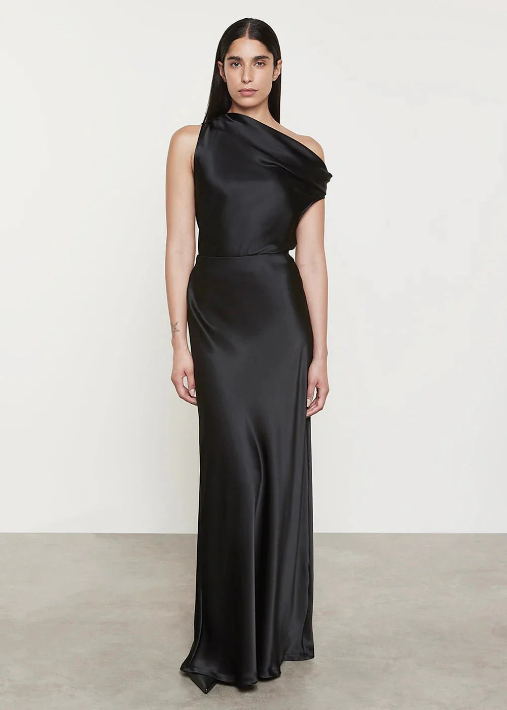 Enza Costa Silk Bias Off-Shoulder Top in Black