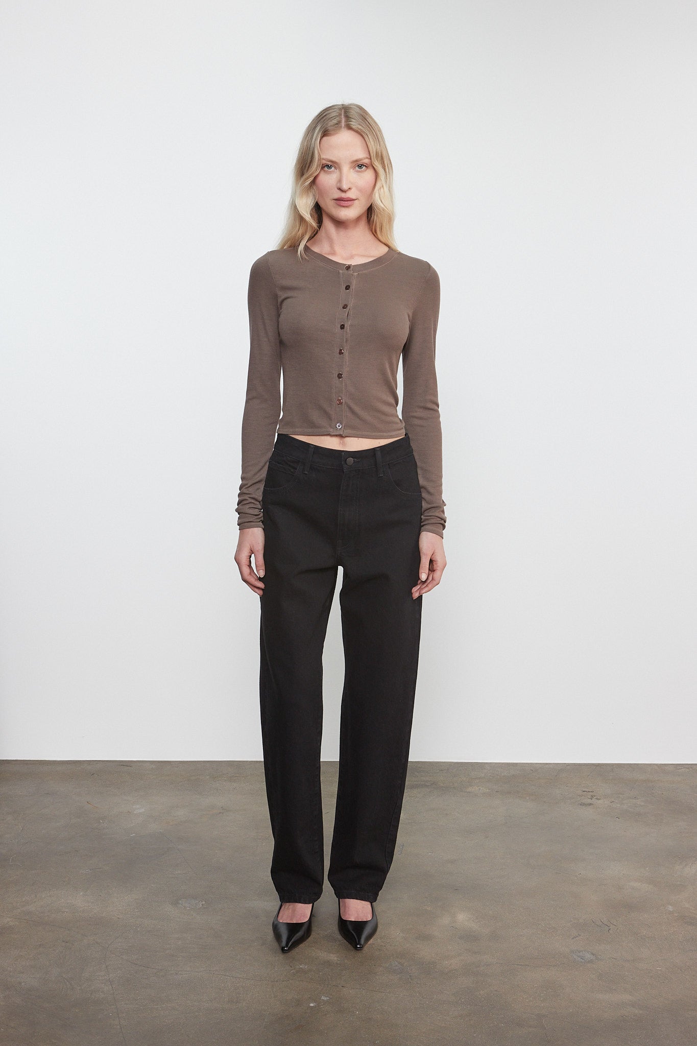 Enza Costa Silk Rib Essential Cardigan in Mushroom