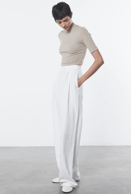 Enza Costa Silk Rib Cropped Half Sleeve Mockneck in Tan