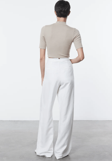 Enza Costa Silk Rib Cropped Half Sleeve Mockneck in Tan