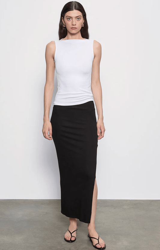 Enza Costa Silk Rib Sleeveless Boatneck in White