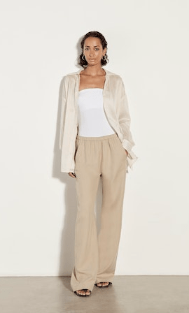 Enza Costa Striped Silk Shirt in Khaki