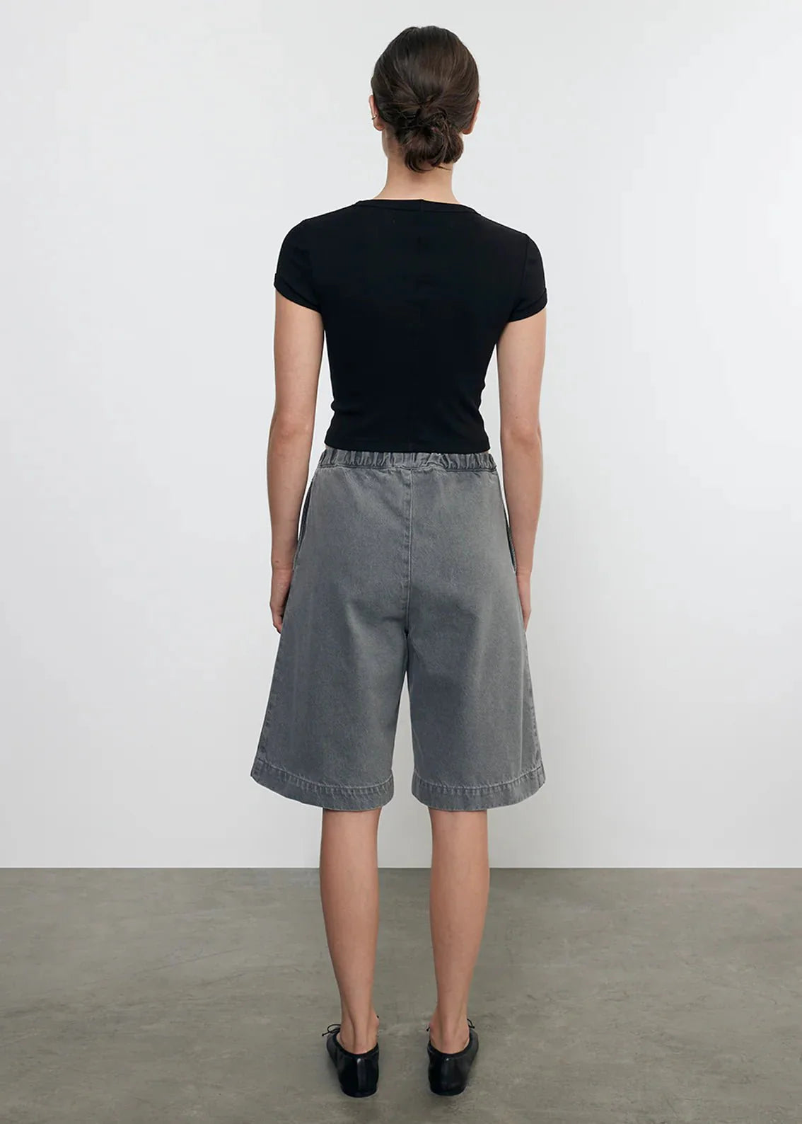 Enza Costa Supima Baby Rib Cropped Tee in Black