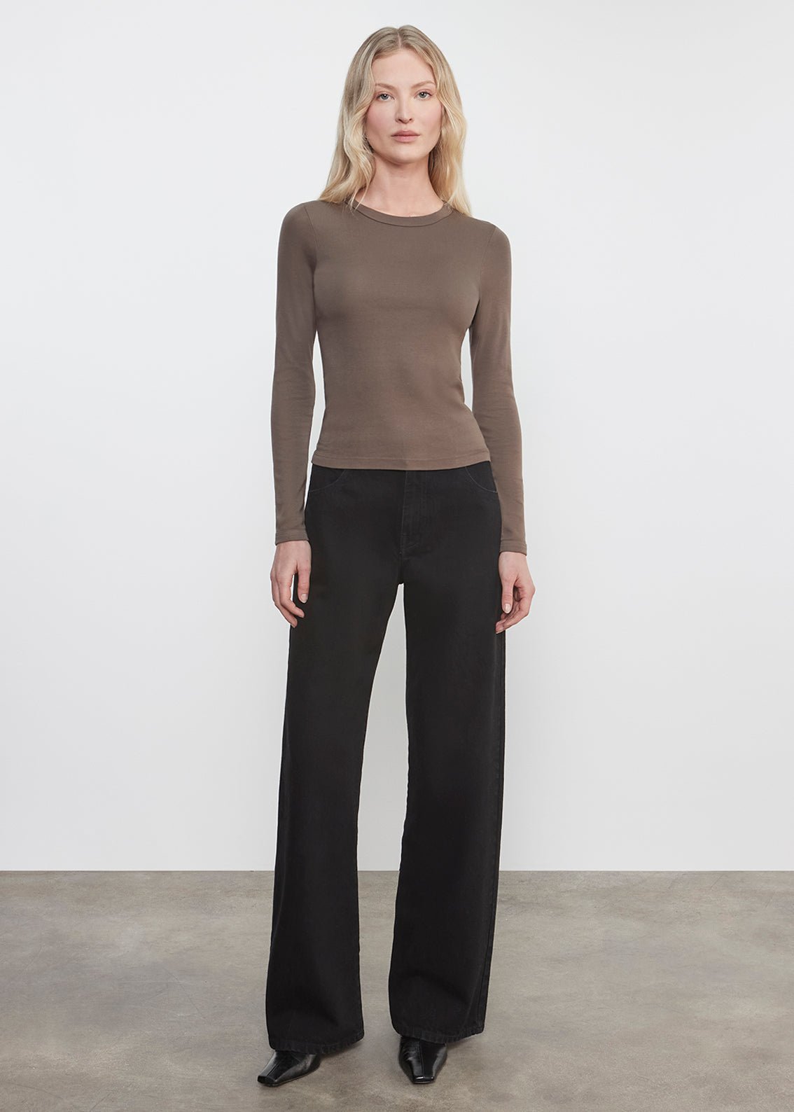 Enza Costa Supima Cotton New Classic L/S Tee in Mushroom