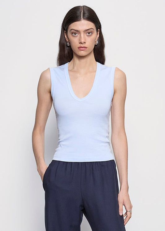 Enza Costa Supima Cotton Sleeveless V in Pale Blue