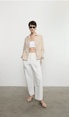 Enza Costa Textured Gingham Shirt in Japanese Cotton in Sand Gingham