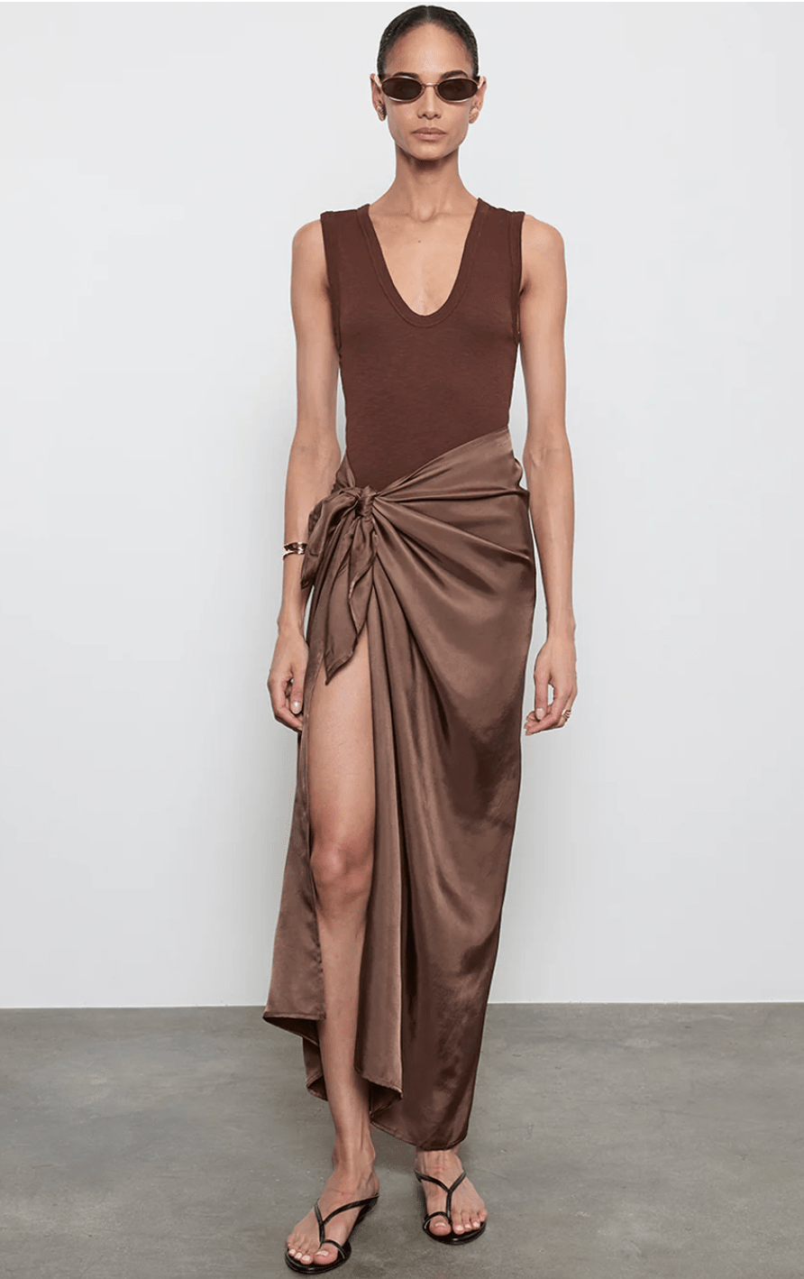 Enza Costa Textured Rib Sleeveless U in Chocolate