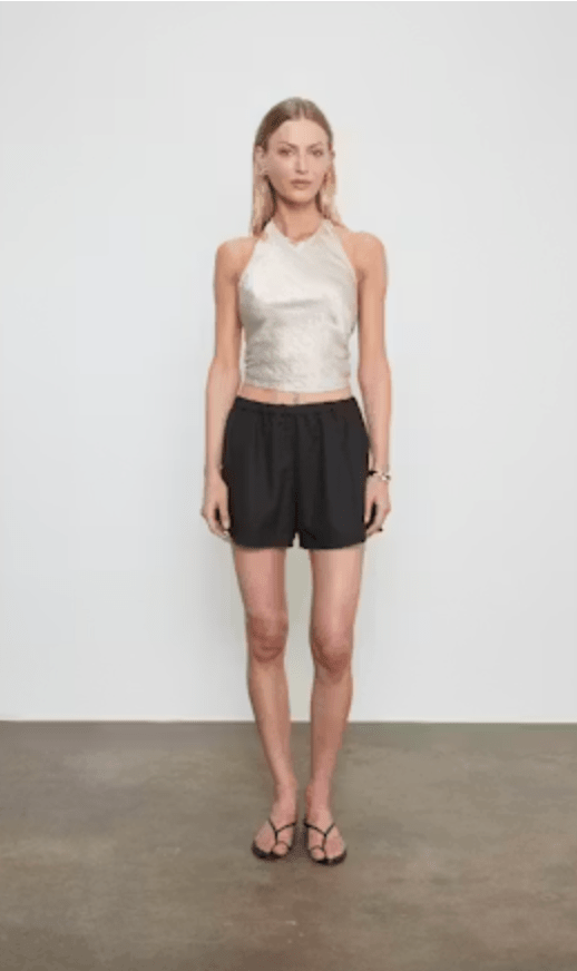 Enza Costa Textured Satin Halter Scarf Top in Champagne