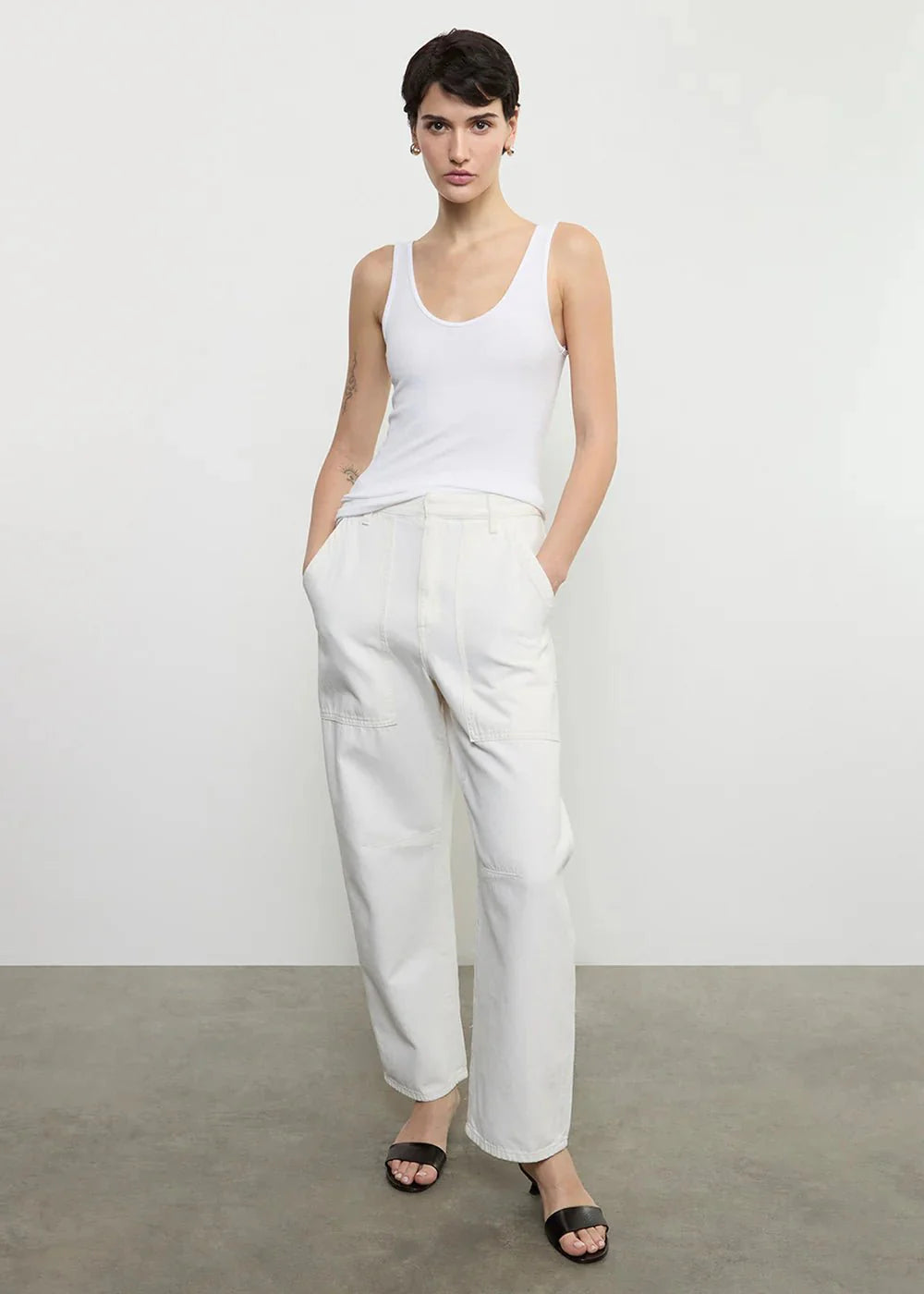 Enza Costa Utility Pant in Italian Denim in Ecru FINAL SALE