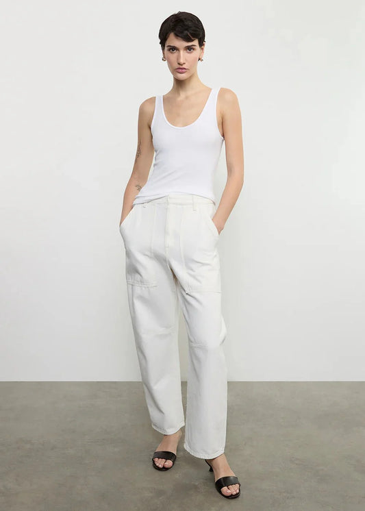 Enza Costa Utility Pant in Italian Denim in Ecru FINAL SALE