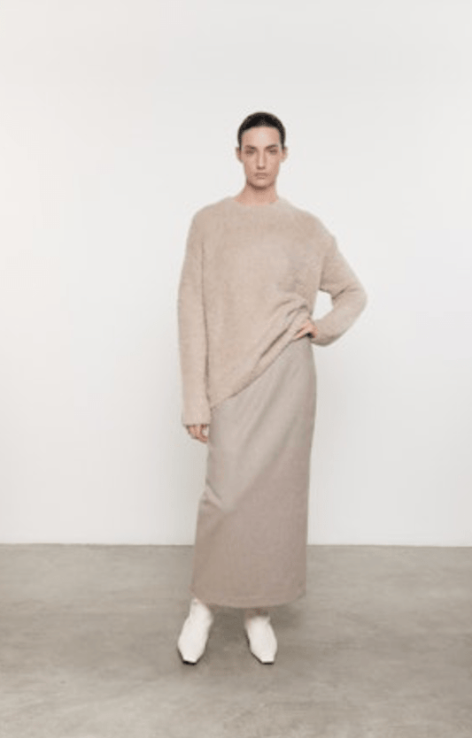 Enza Costa Wool Feather Oversized Crew in Stone