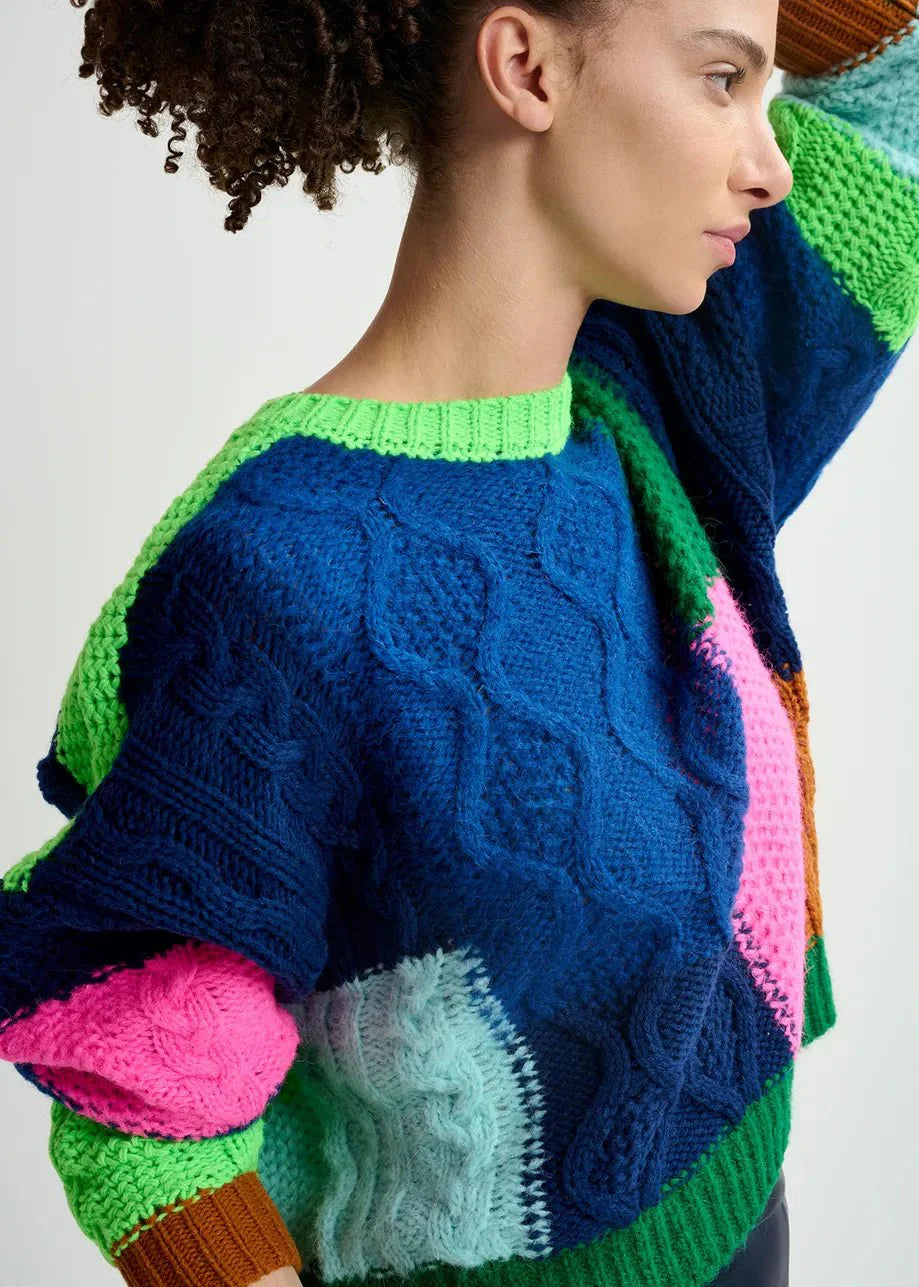 Essentiel Antwerp Patchwork Sweater in Navy Green Pink