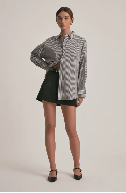 Favorite Daughter The Ex Boyfriend Shirt in Dark Charcoal Stripe