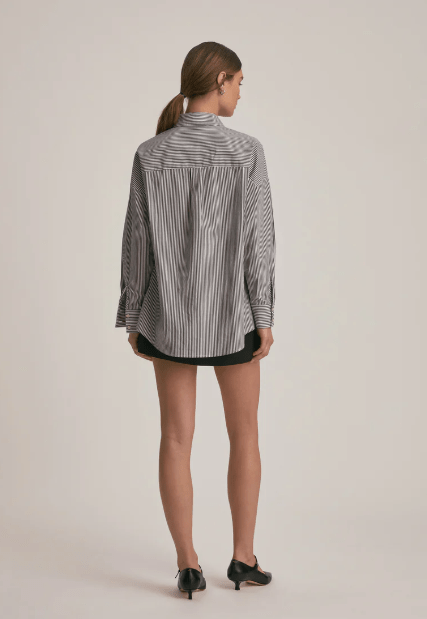 Favorite Daughter The Ex Boyfriend Shirt in Dark Charcoal Stripe