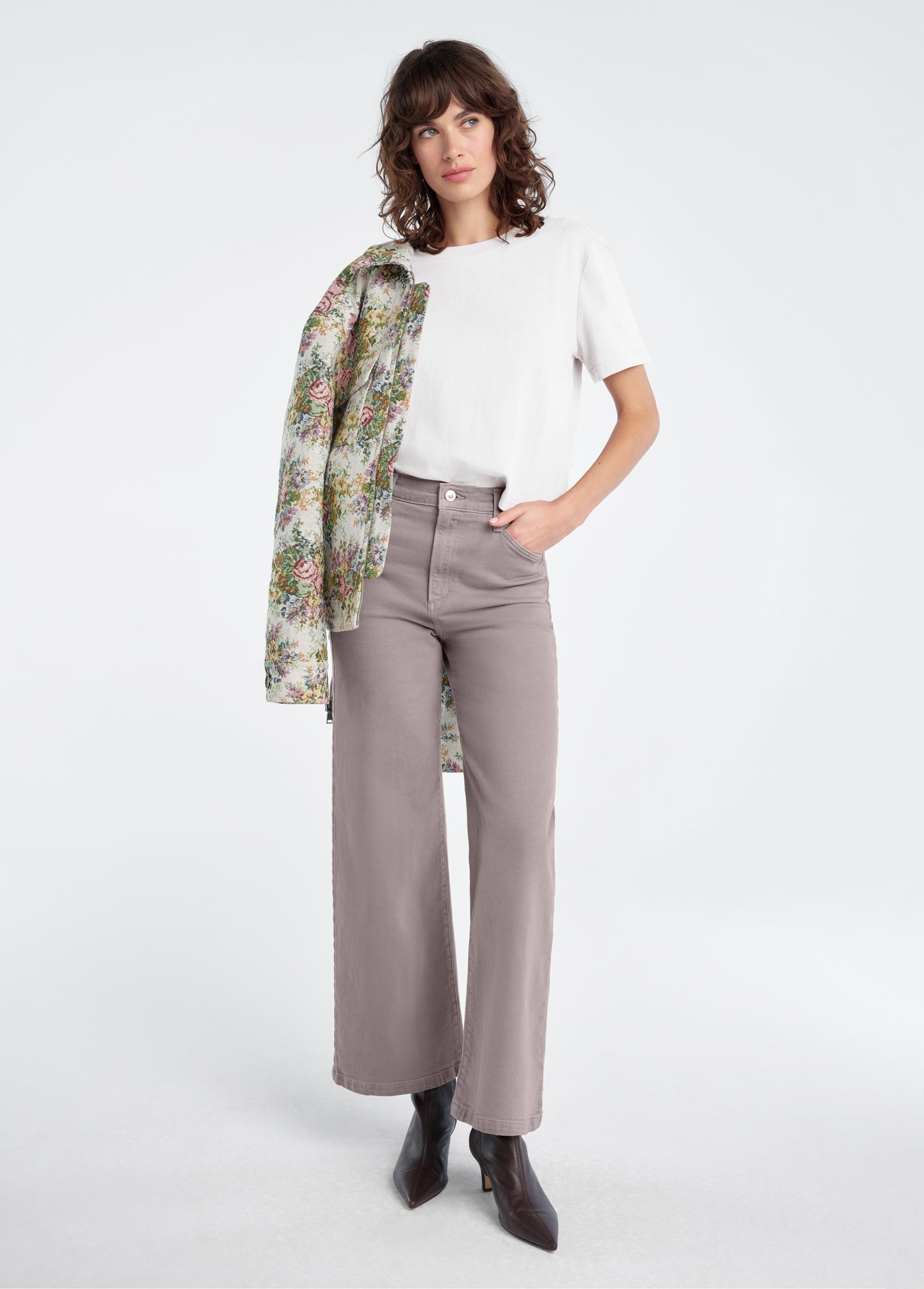 Favorite Daughter The Mischa High Rise Wide Leg Ankle in Soft Taupe