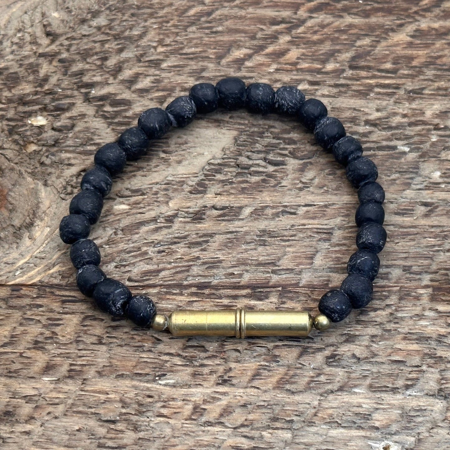 Flint Beaded Single Bracelet: Brass Snake / Large
