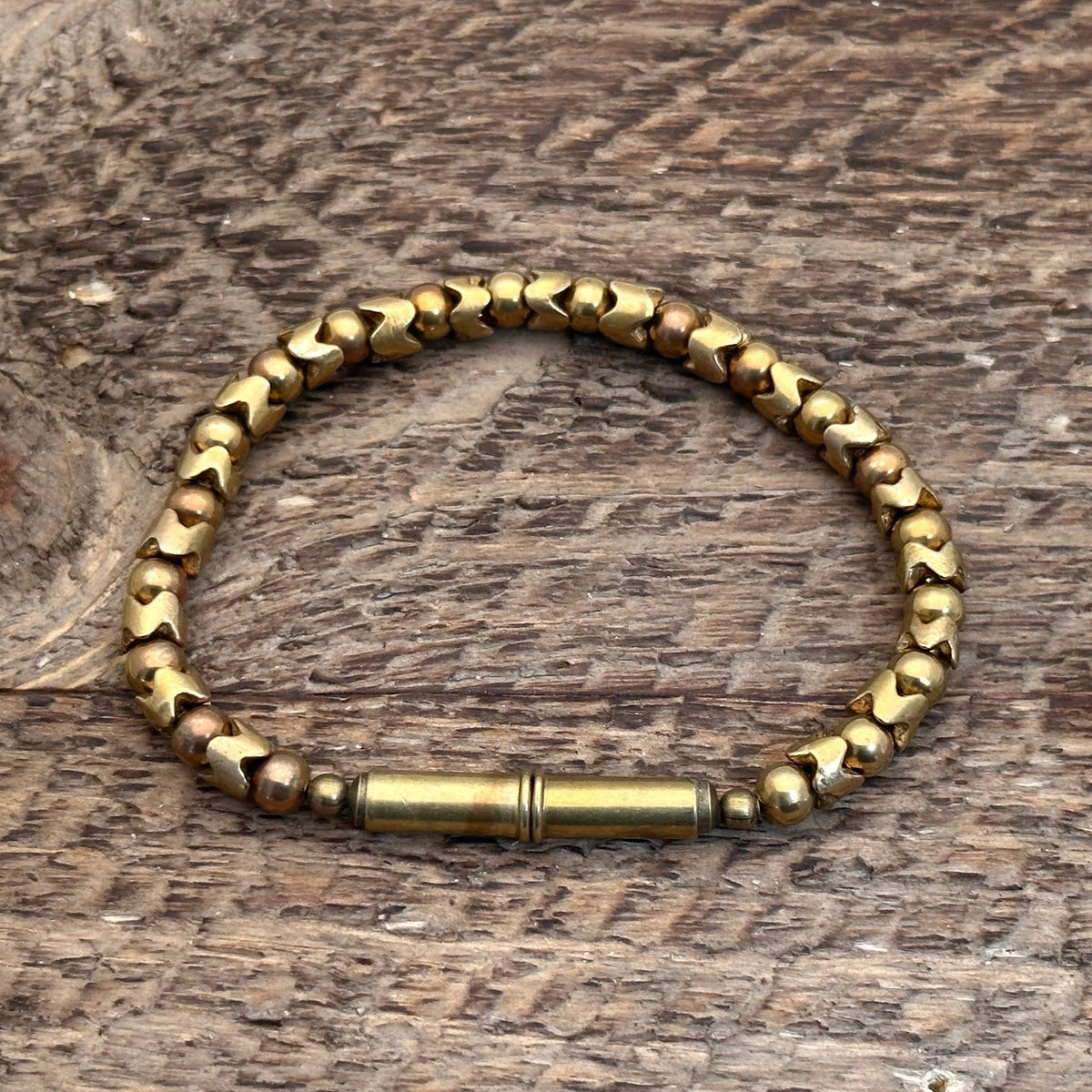 Flint Beaded Single Bracelet: Brass Snake / Large