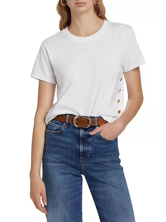 Frame Button Placket Tee in White