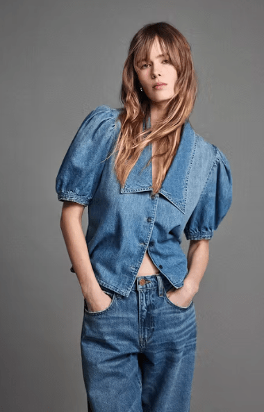 Frame Denim Sailor Blouse in Starlet