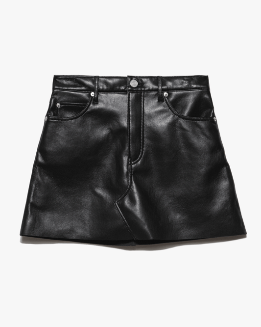 Frame High N Tight Recycled Leather Skirt in Noir