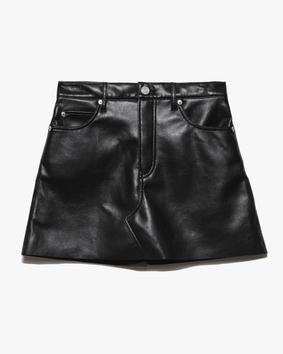 Frame High N Tight Recycled Leather Skirt in Noir