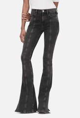 Frame Le High Flare Side Slit in Obsidian Clean