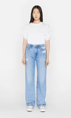 Frame Ruched Tie Sleeve Tee in Blanc