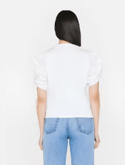 Frame Ruched Tie Sleeve Tee in Blanc