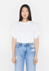 Frame Ruched Tie Sleeve Tee in Blanc