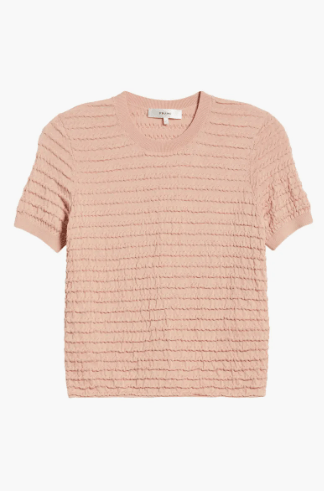 Frame Smocked Silk Sweater in Peony