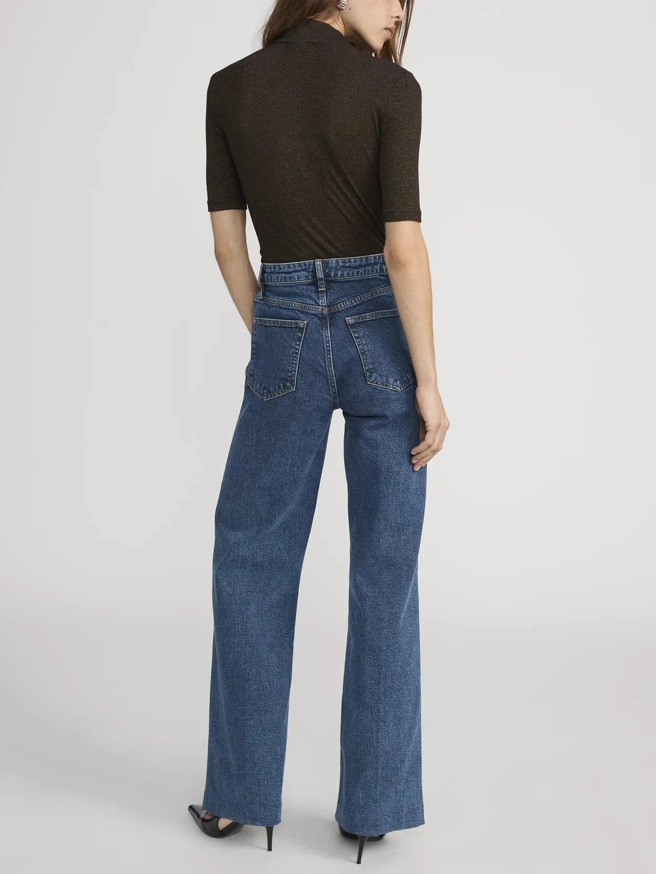 Frame The Lurex Mock Neck Tee in Americano