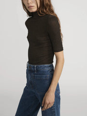 Frame The Lurex Mock Neck Tee in Americano