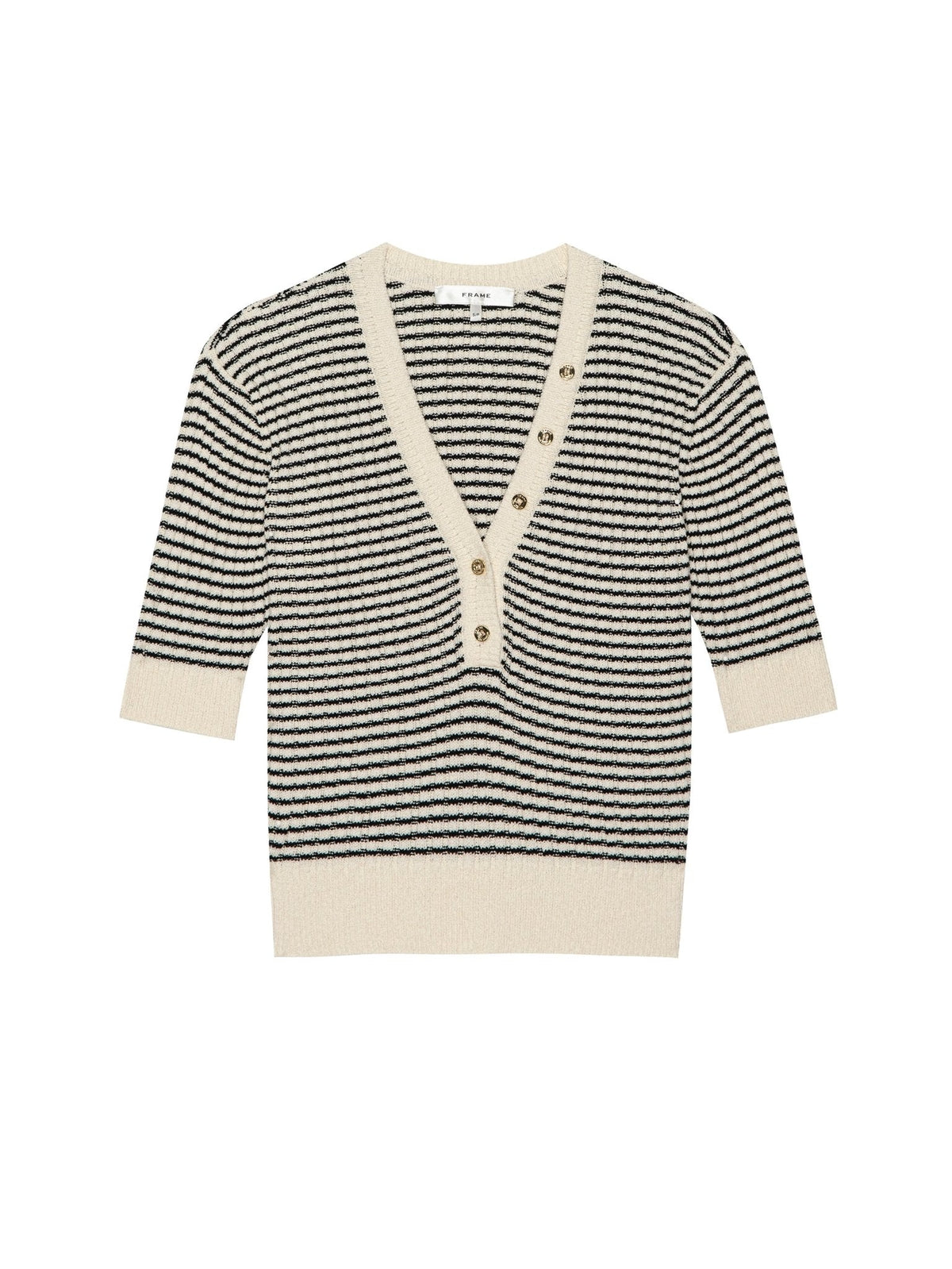 Frame The Stripe V-Neck Sweater in Cream Multi