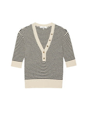 Frame The Stripe V-Neck Sweater in Cream Multi