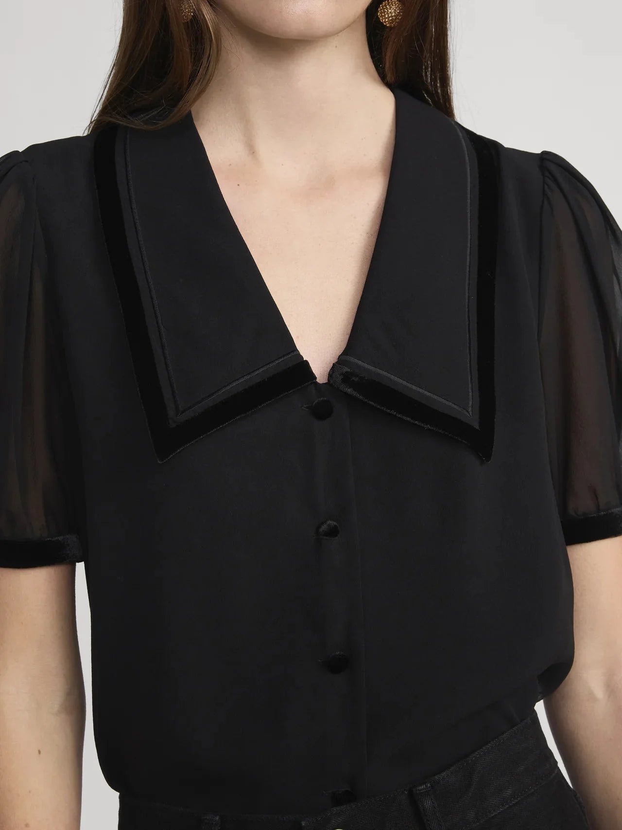 Frame The Velvet Trim Sailor Blouse in Black