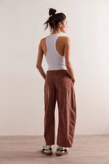 Free People Good Luck Mid-Rise Cord Barrel Jeans in Emperador