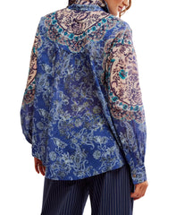 Free People Rose Bud Blouse in Blue Combo