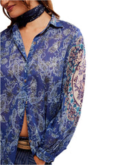 Free People Rose Bud Blouse in Blue Combo
