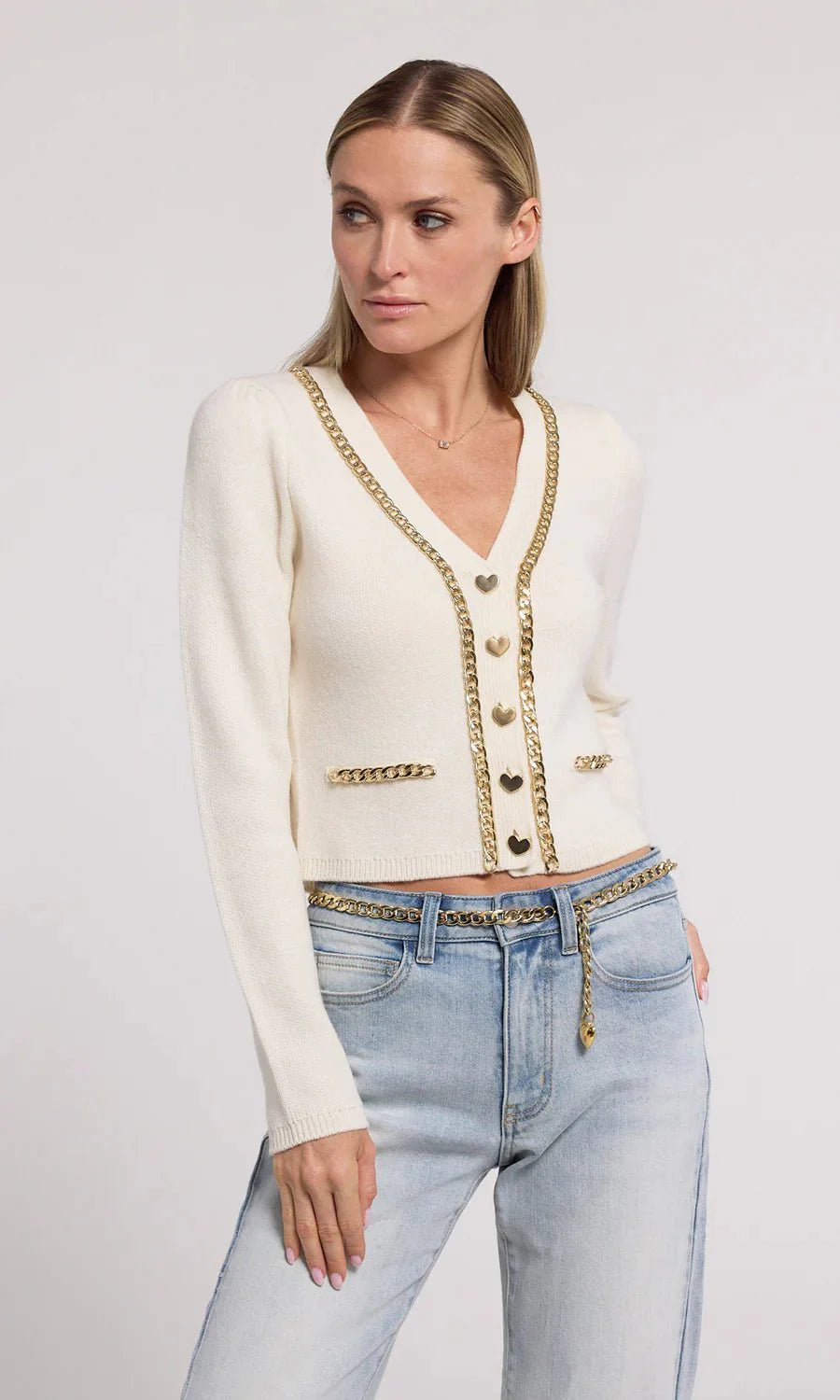 Generation Love Amor Chain Cardigan in Cream