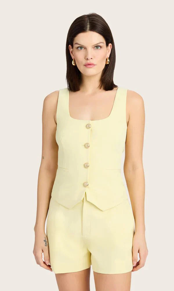 Generation Love Beatriz Crepe Vest in Pastel Yellow