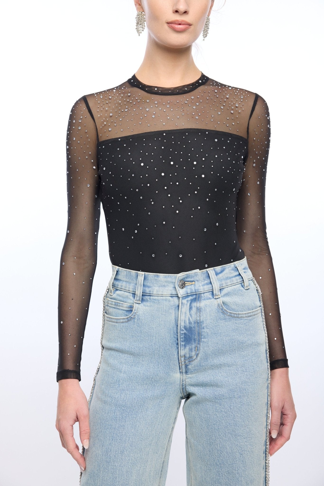 Generation Love Brody Crystal Bodysuit in Black