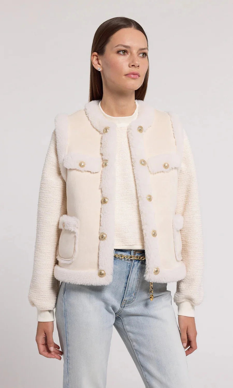 Generation Love Chad Vegan Suede Shearling Vest in Snow/White
